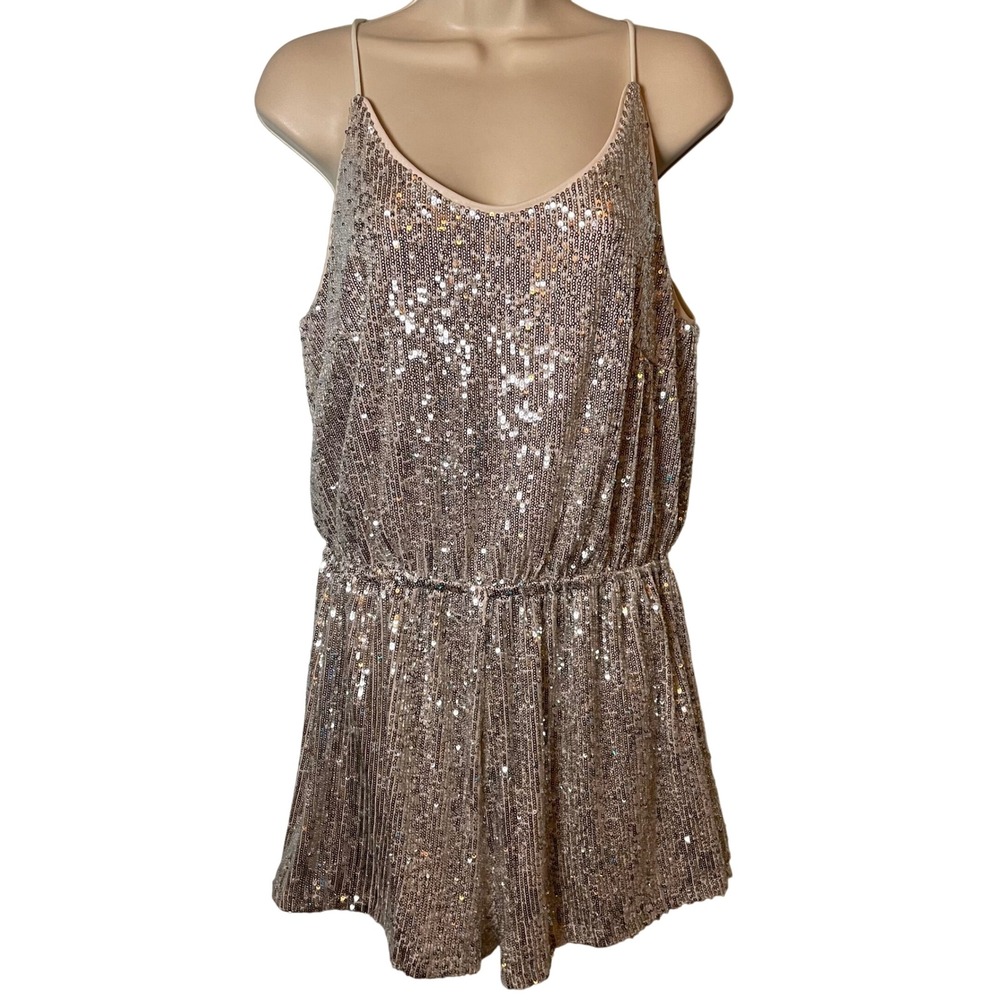She + Sky Sequined Romper Size Large Sleeveless Lined Party Vacation Glam